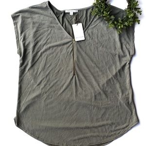 Green Envelope Semi Zip Front Olive Green Blouse